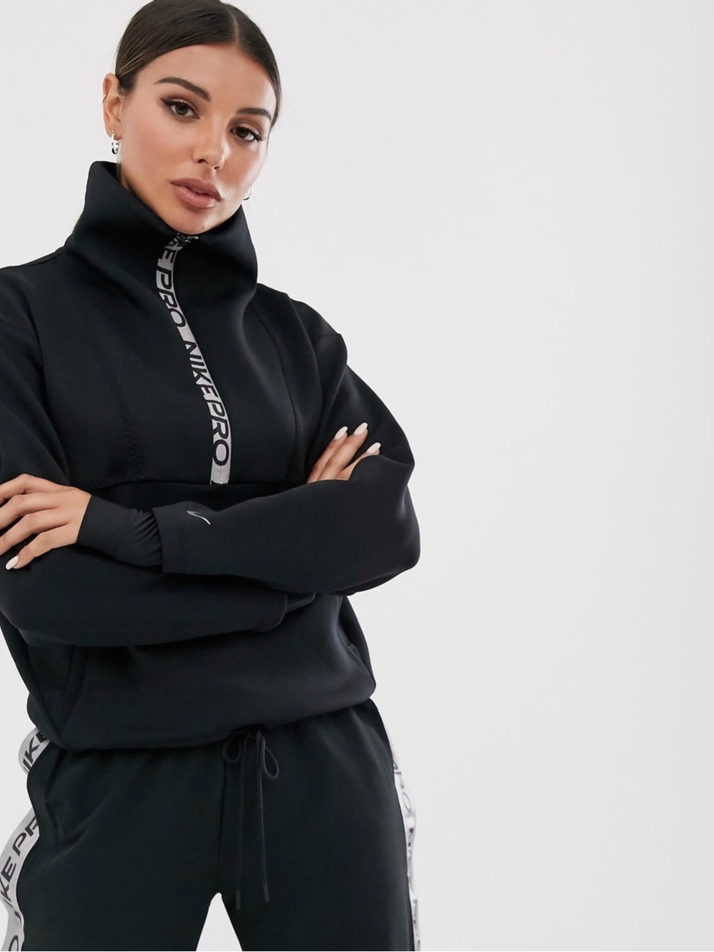 Nike Black Funnel-Neck Zip Pullover with Branded Tape